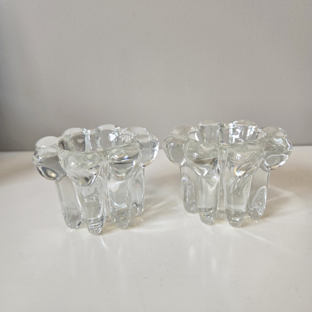 Vintage Kig Indonesia Crystal Taper Bubble Candle Holder‎ Set.